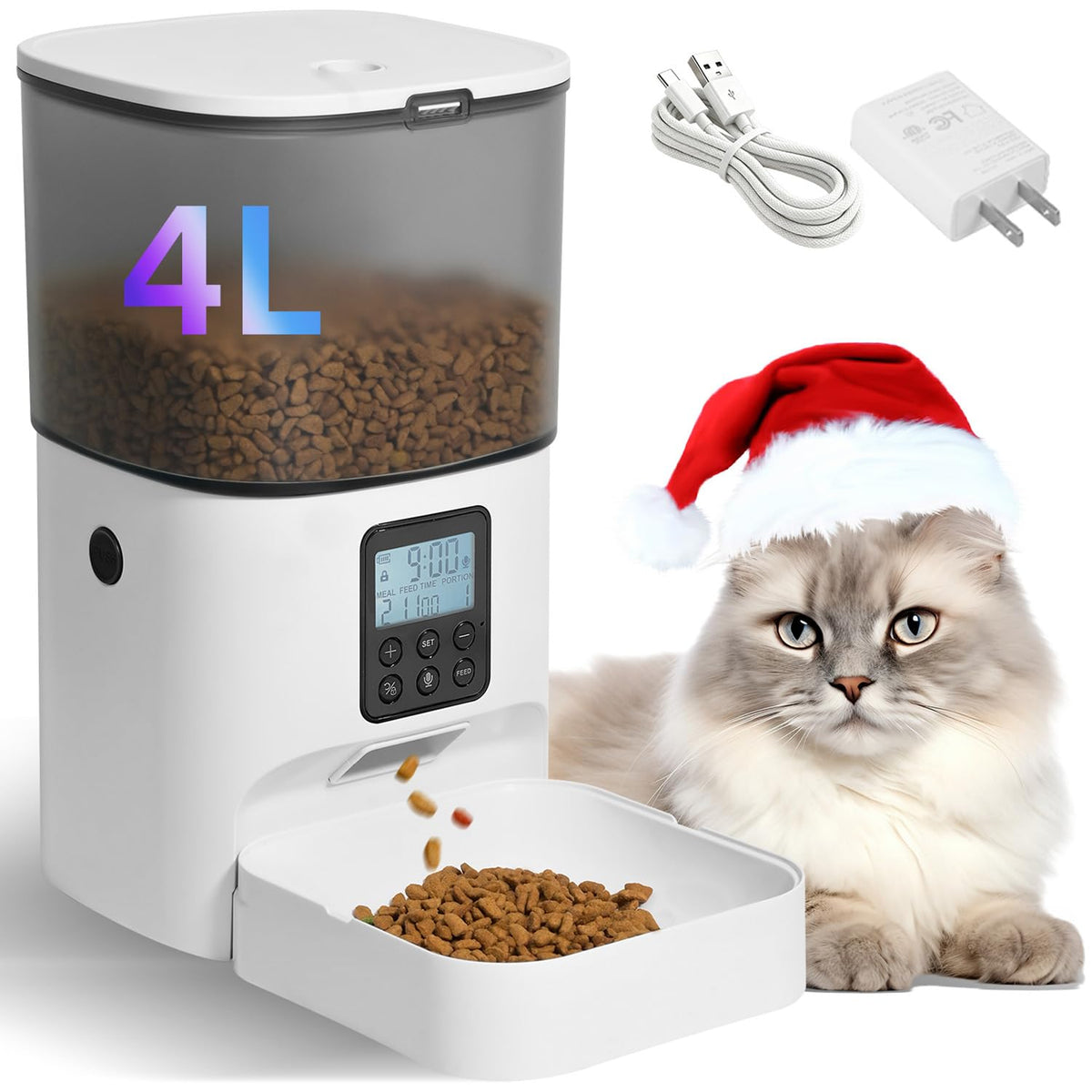 ANDOLL HOME Automatic Cat Feeder,4L Timed Cat＆Dog Dry Food Dispenser