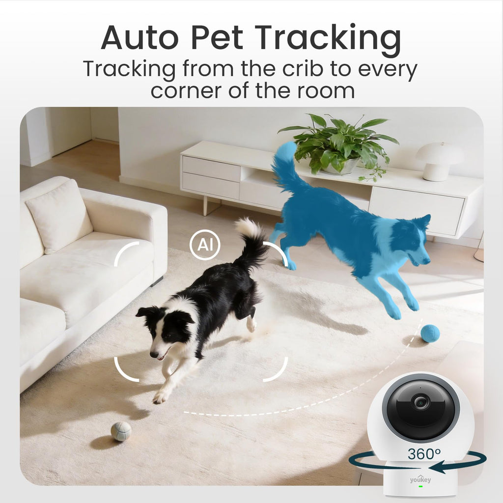 Youkey 2.5K Smart Pet Camera with AI Tracking & Two-Way Audio