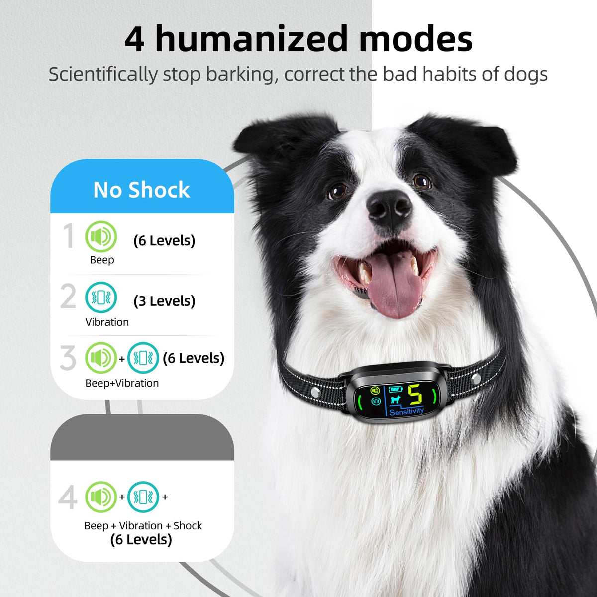 FAFAFROG Dog Bark Collar, Rechargeable Smart Collar, Anti Barking Training Collar with 5 Adjustable Sensitivity Beep Vibration, Bark Collar for Large Medium Small Dogs