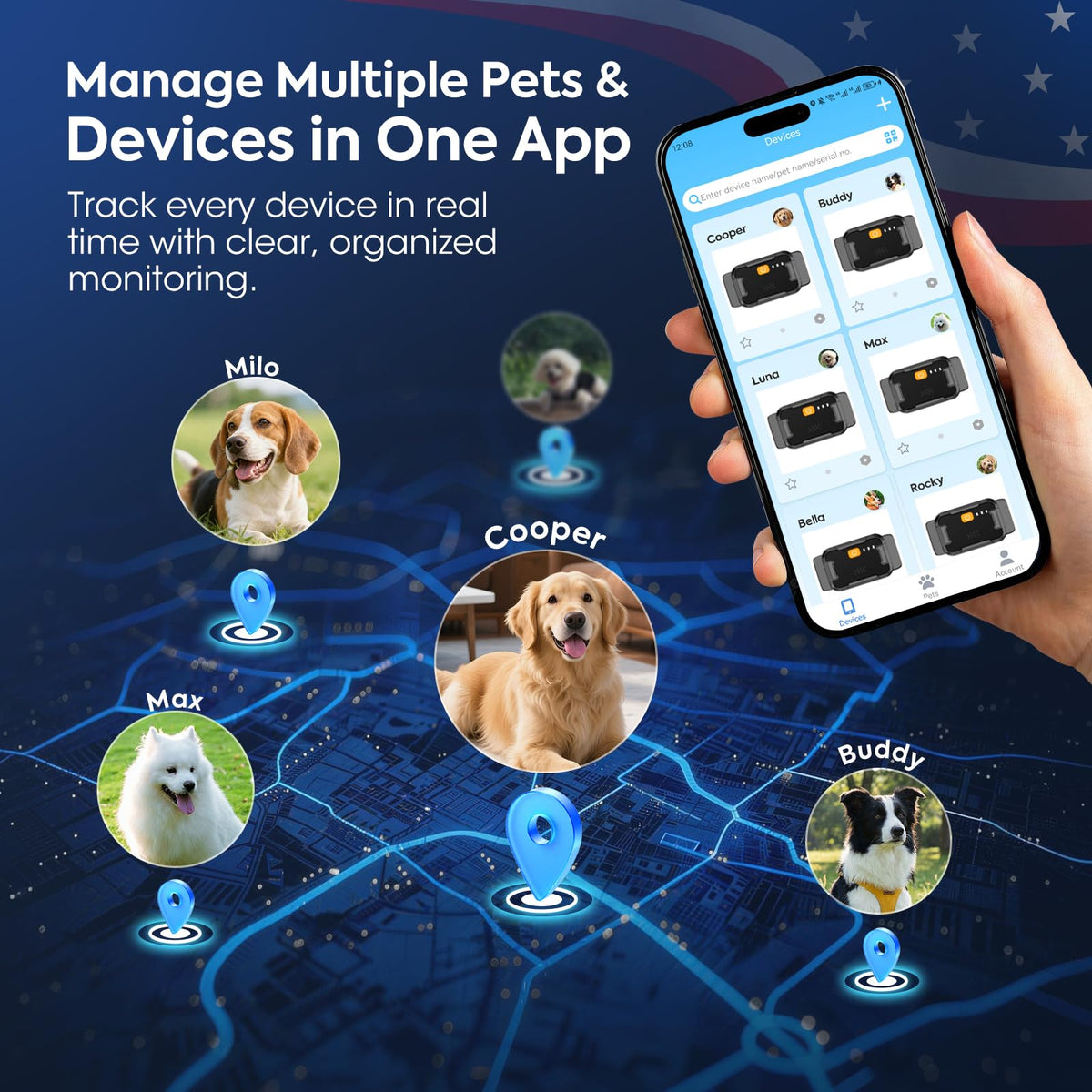 Smart Dog GPS Tracker, Live Pet Tracker with Virtual Fence, Dog Tracker for Dogs with Health & Behavior Monitoring, Escape Alerts, with Virtual Fence, Complimentary 6-Month Subscription