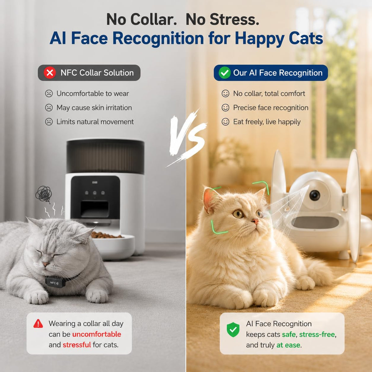 Papapaw AI Facial Recognition Cat Feeder for 10 Cats, Built-in Ice Pack Keeps Wet Food Fresh 12Hrs, Multi-Cat Feeder with WiFi App, Night Vision, Timed Portions, Stainless Steel Bowls, Dry & Wet Food