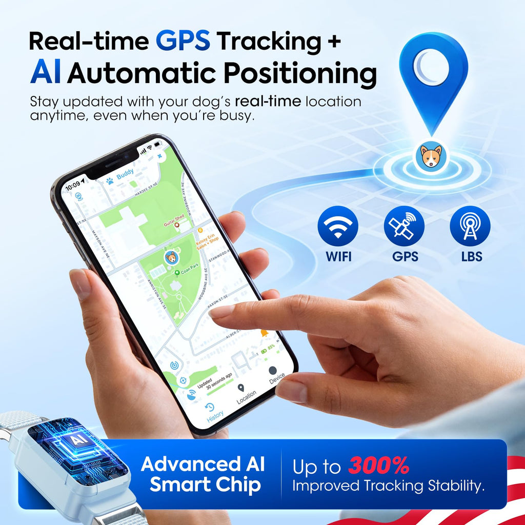 Smart Dog GPS Tracker, Complimentary 6-Month Subscription, Live Pet Tracker with Virtual Fence, Dog Tracker for Dogs with Health & Behavior Monitoring, Escape Alerts, with Virtual Fence, Blue