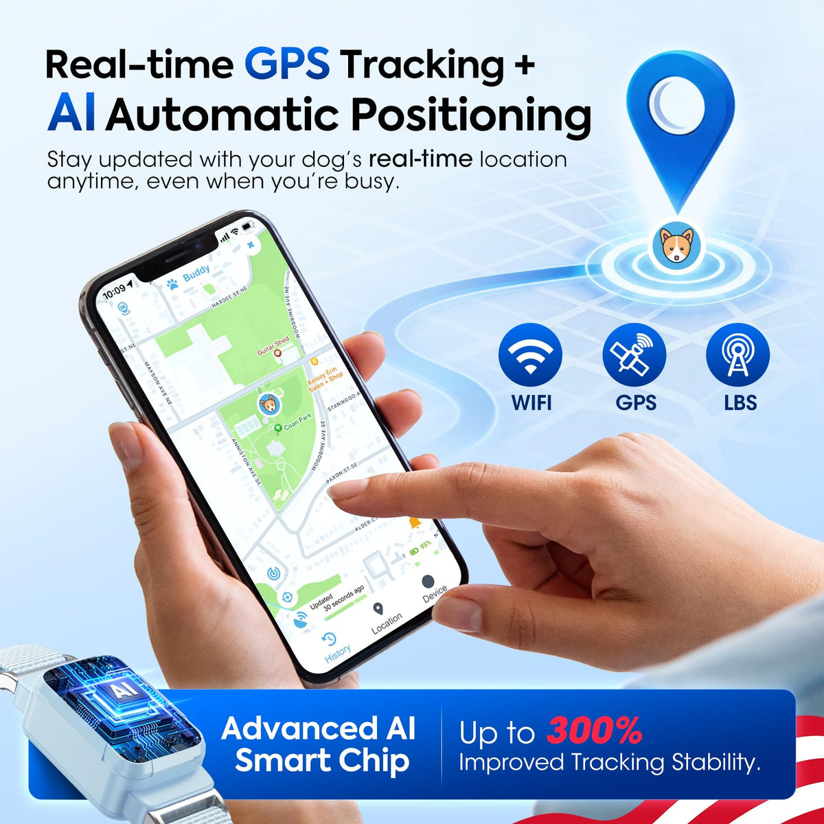 Smart Dog GPS Tracker, Complimentary 6-Month Subscription, Live Pet Tracker with Virtual Fence, Dog Tracker for Dogs with Health & Behavior Monitoring, Escape Alerts, with Virtual Fence, Blue