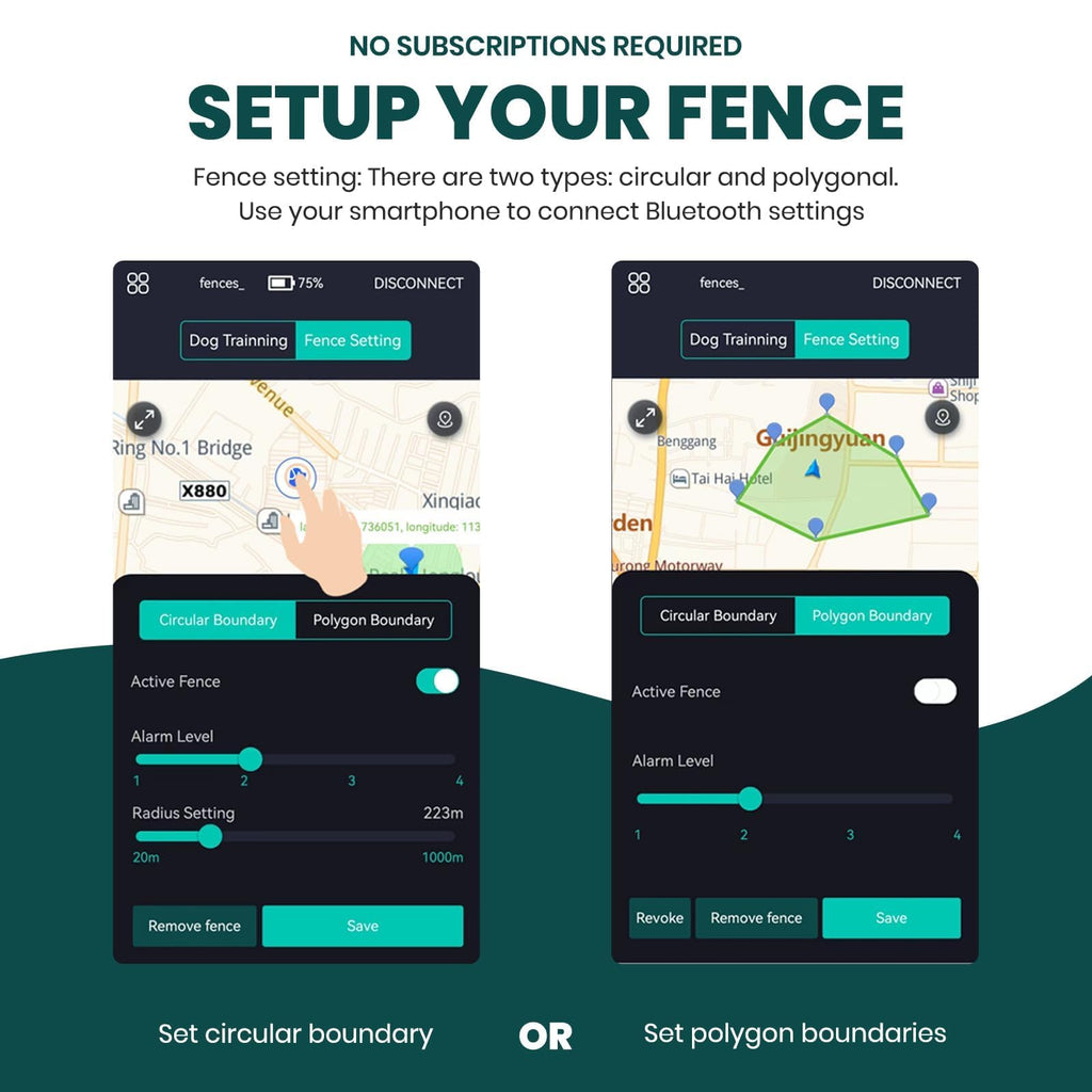 Wireless Dog Fence, GPS Dog Collar Fence System No Subscription with Training Collar, Electric Fence for Dogs Circular & Custom Boundary, IPX7 Waterproof Rechargeable of Dogs