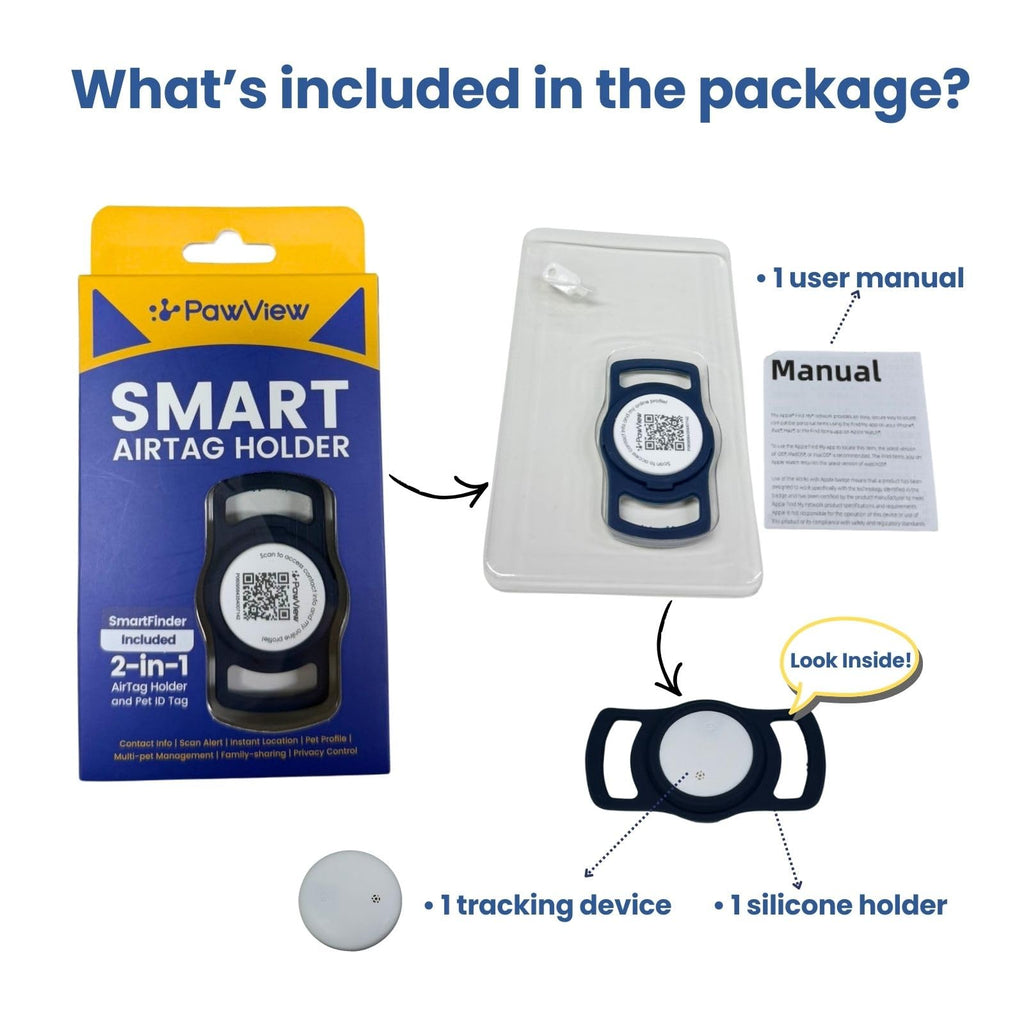 PawView Smart Pet Tracker with QR ID & Apple Find My