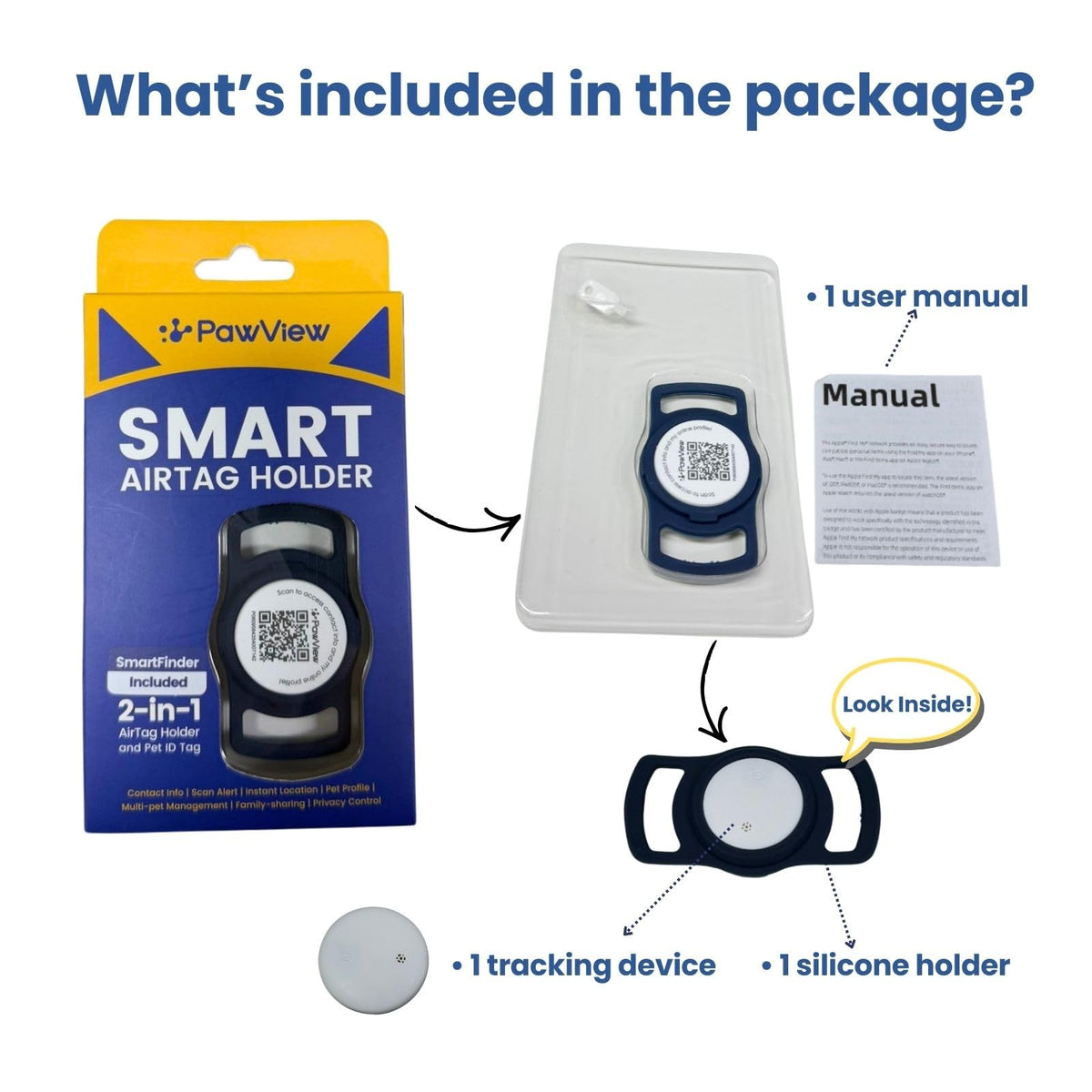 PawView Smart Pet Tracker with QR ID & Apple Find My