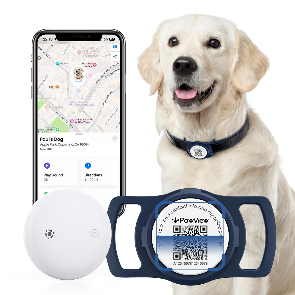 PawView Smart Pet Tracker with QR ID & Apple Find My