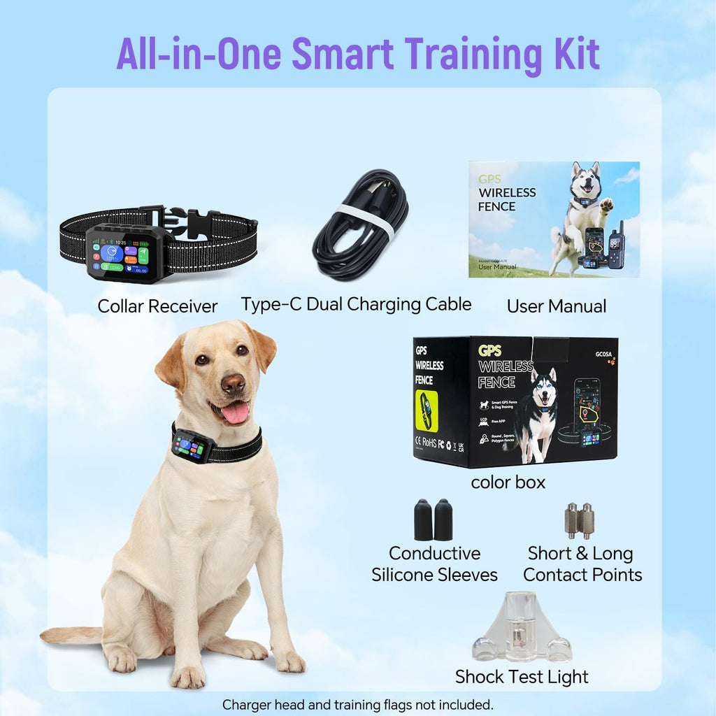 RAINLEOTI GPS Wireless Dog Fence – APP Controlled & Remote Training Collar, No Subscription Fee, Adjustable 25–1000m Boundary, Waterproof,Long Battery Life, for Dogs 10–120 lbs
