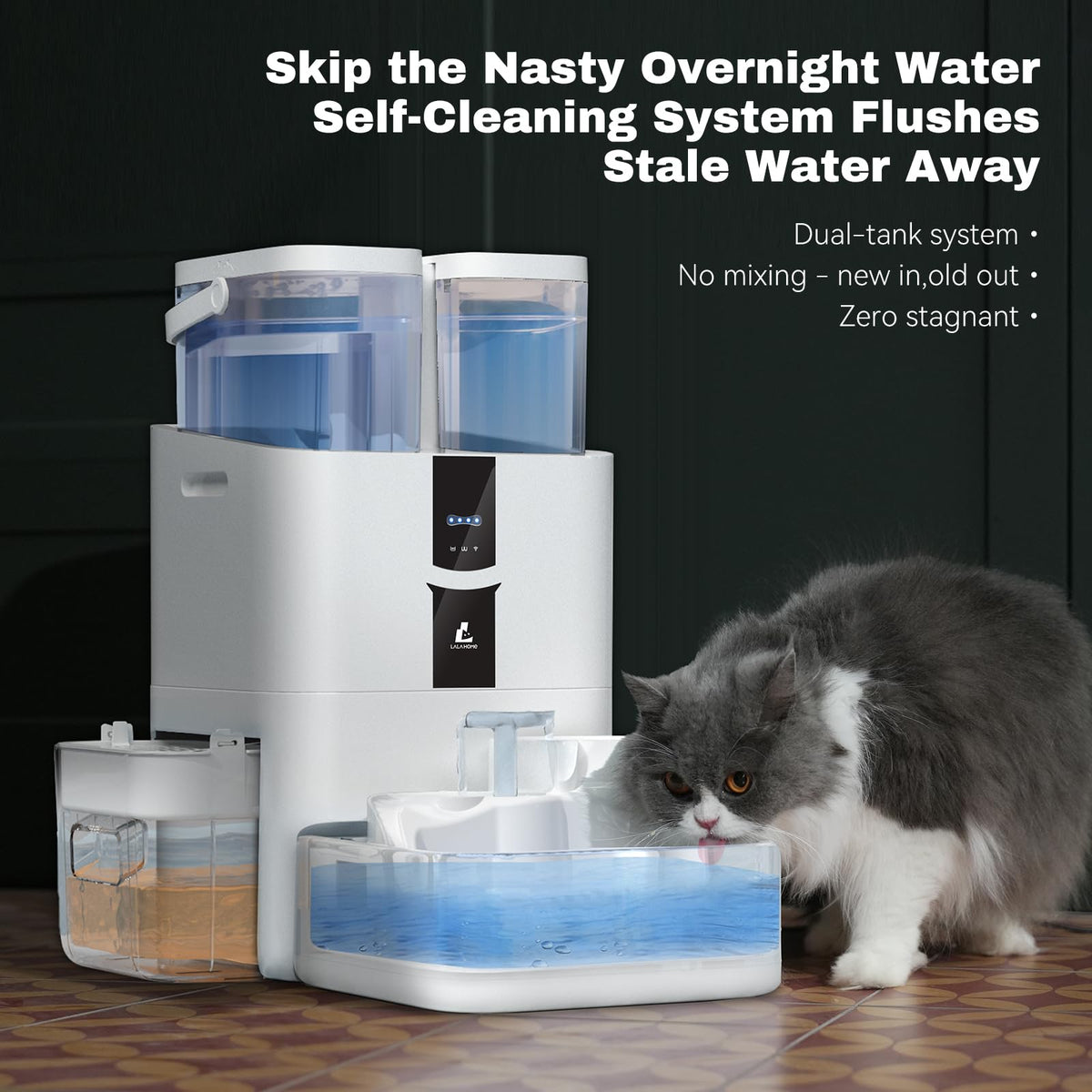 LALAHOME DailyFresh Pet Fountain 338 fl oz/10L Pet Water Fountain for Cats Dogs Indoor, Automatic Large Capacity OxygenZ Water Dispenser for Drinking More, Replacement Filters,5G WiFi Phone Control