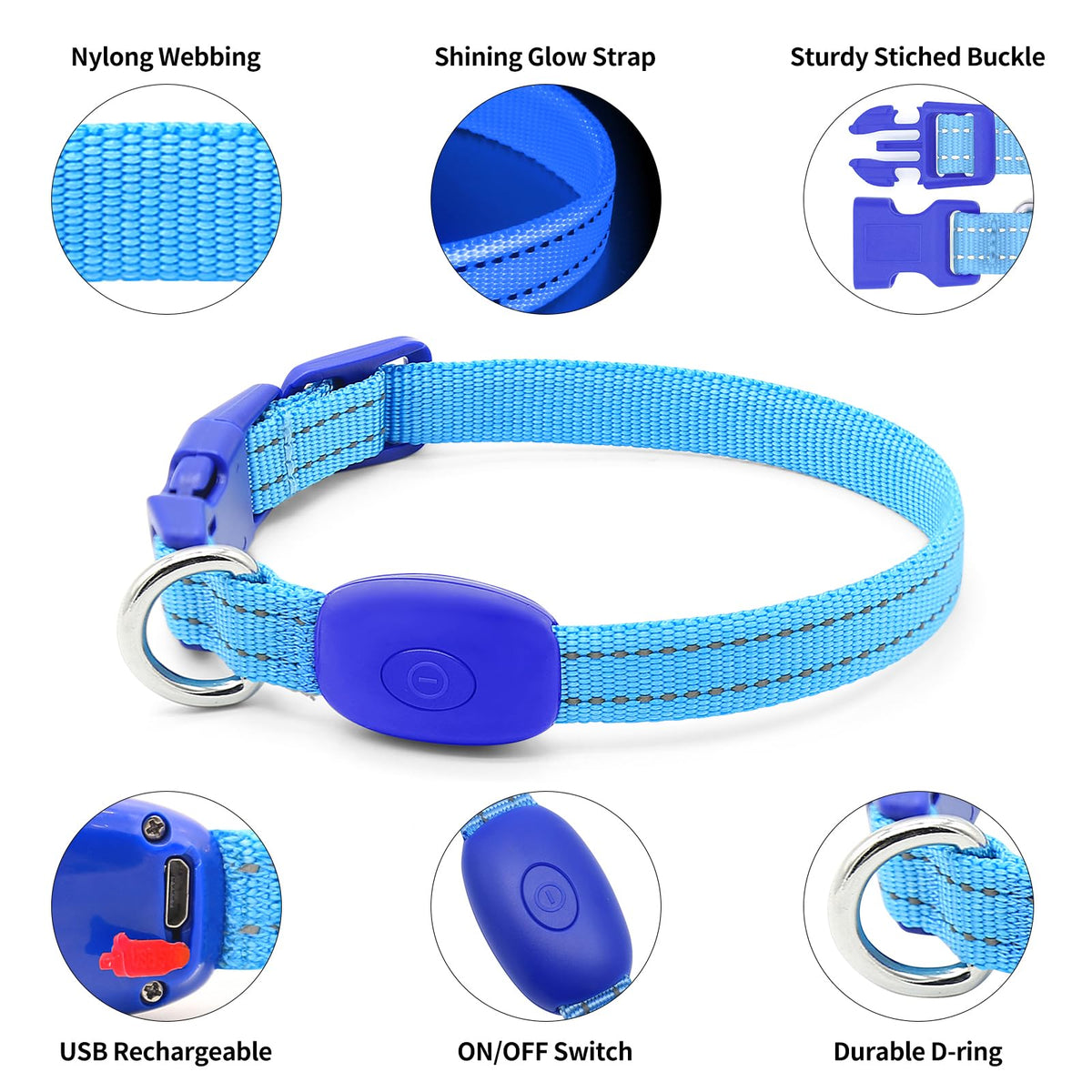 LED Dog Collar, USB-C Rechargeable Light Up Dog Collar for Night Walking