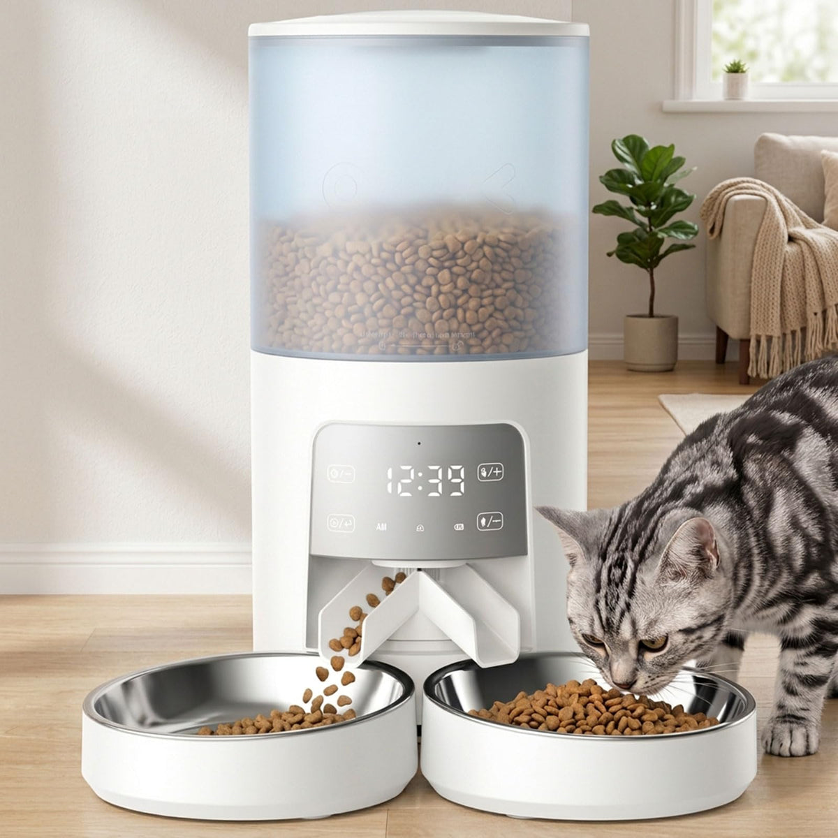 Sweetcrispy Automatic Cat Feeder for 2 Cats, 6L Auto Pet Feeder, Ivory