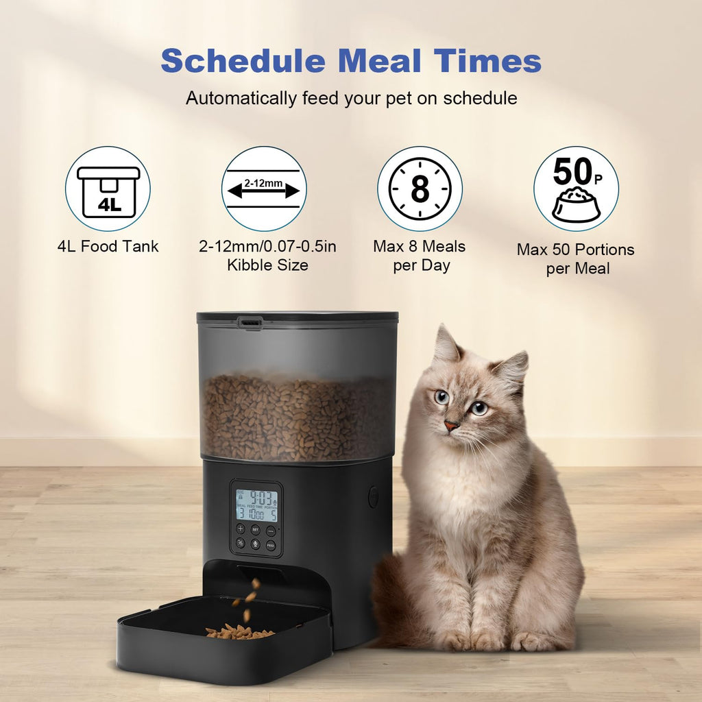 ANDOLL HOME Automatic Cat Feeder,4L Timed Cat＆Dog Dry Food Dispenser
