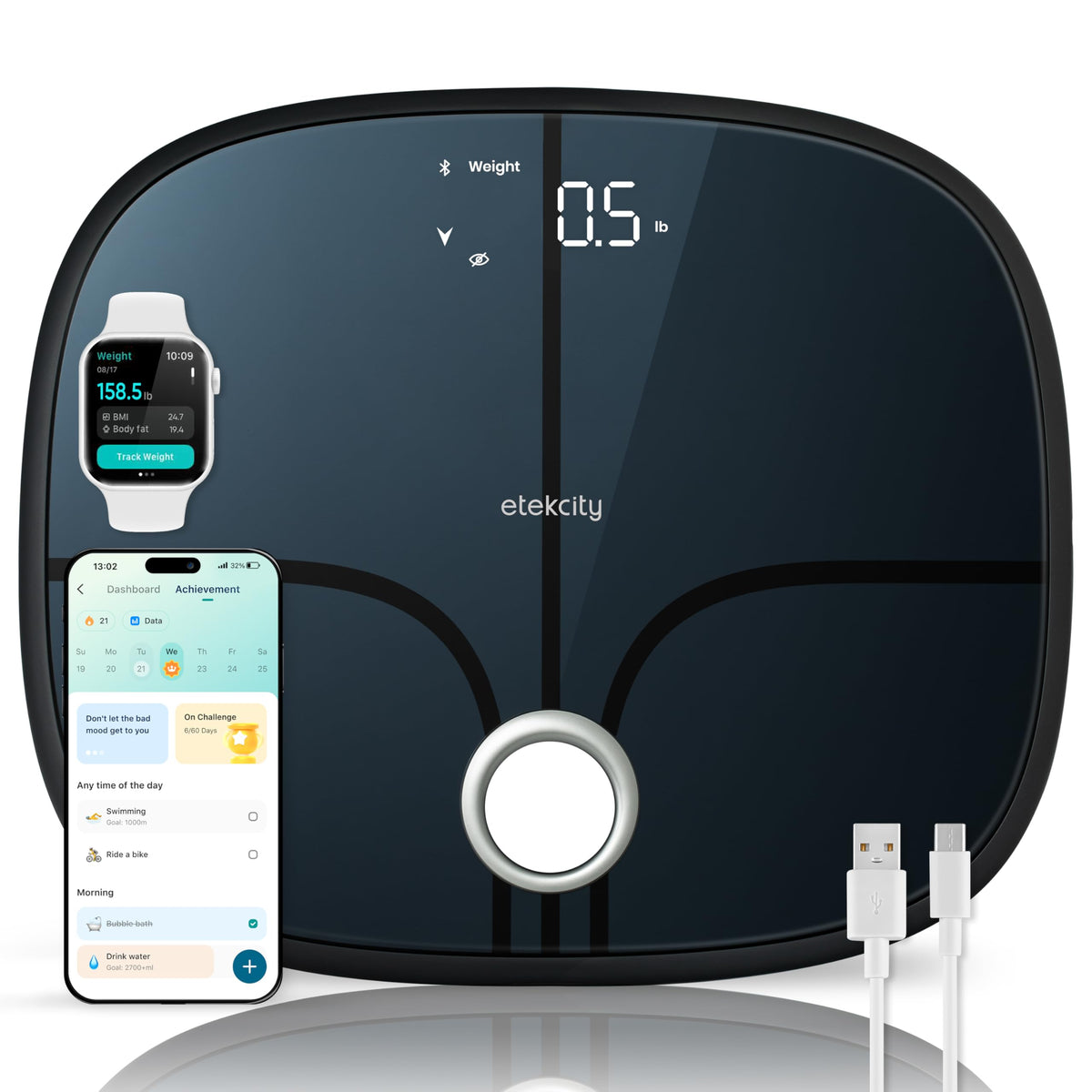 Etekcity Smart Scale for Body Weight and Fat Percentage, Digital Bathroom Accurate Weighing Machine for People's BMI Muscle, Bluetooth Electronic Body Composition Monitor Syncs with App, 400lb, White