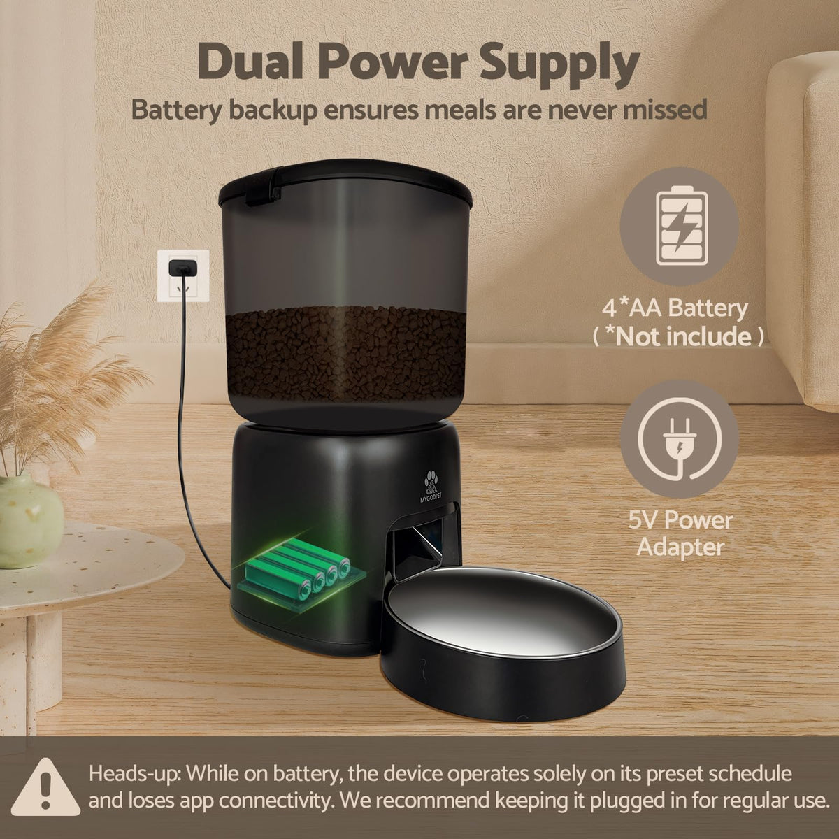 Automatic Cat Feeder, 5G WiFi Auto Cat Food Dispenser with Desiccant Bag, 5L Timed Pet Feeder with Free APP Service, Adjustable Portions Down to 1/12 Cup, Up to 10 Meals Per Day, Dual Power Supply