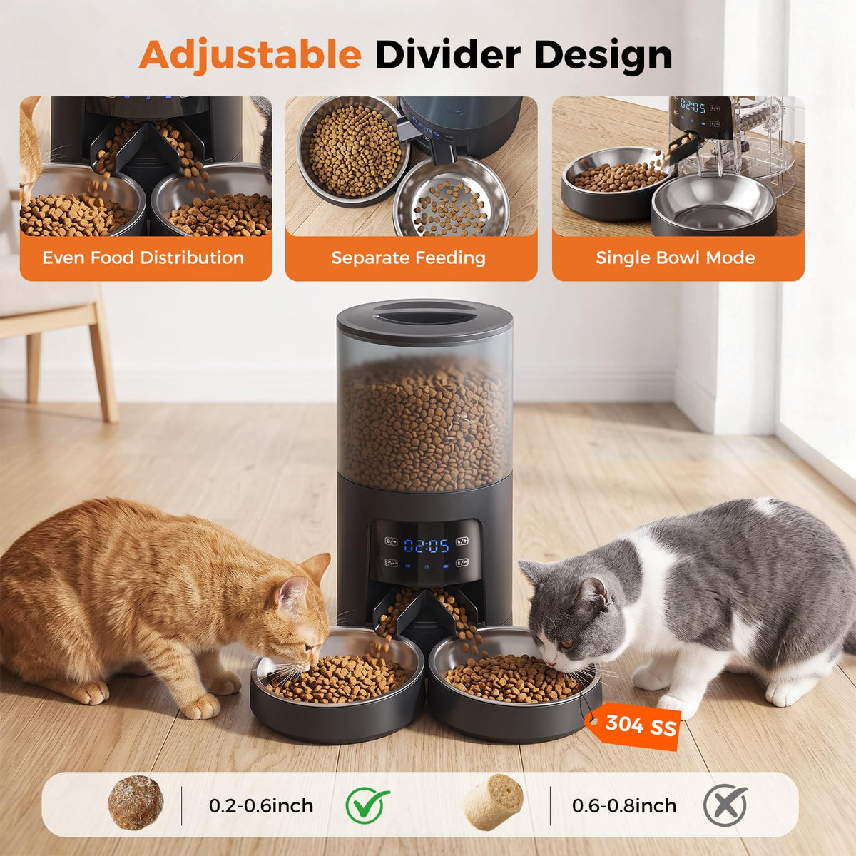 Sweetcrispy Automatic Cat Feeder for 2 Cats, 6L Auto Pet Feeder, Ivory