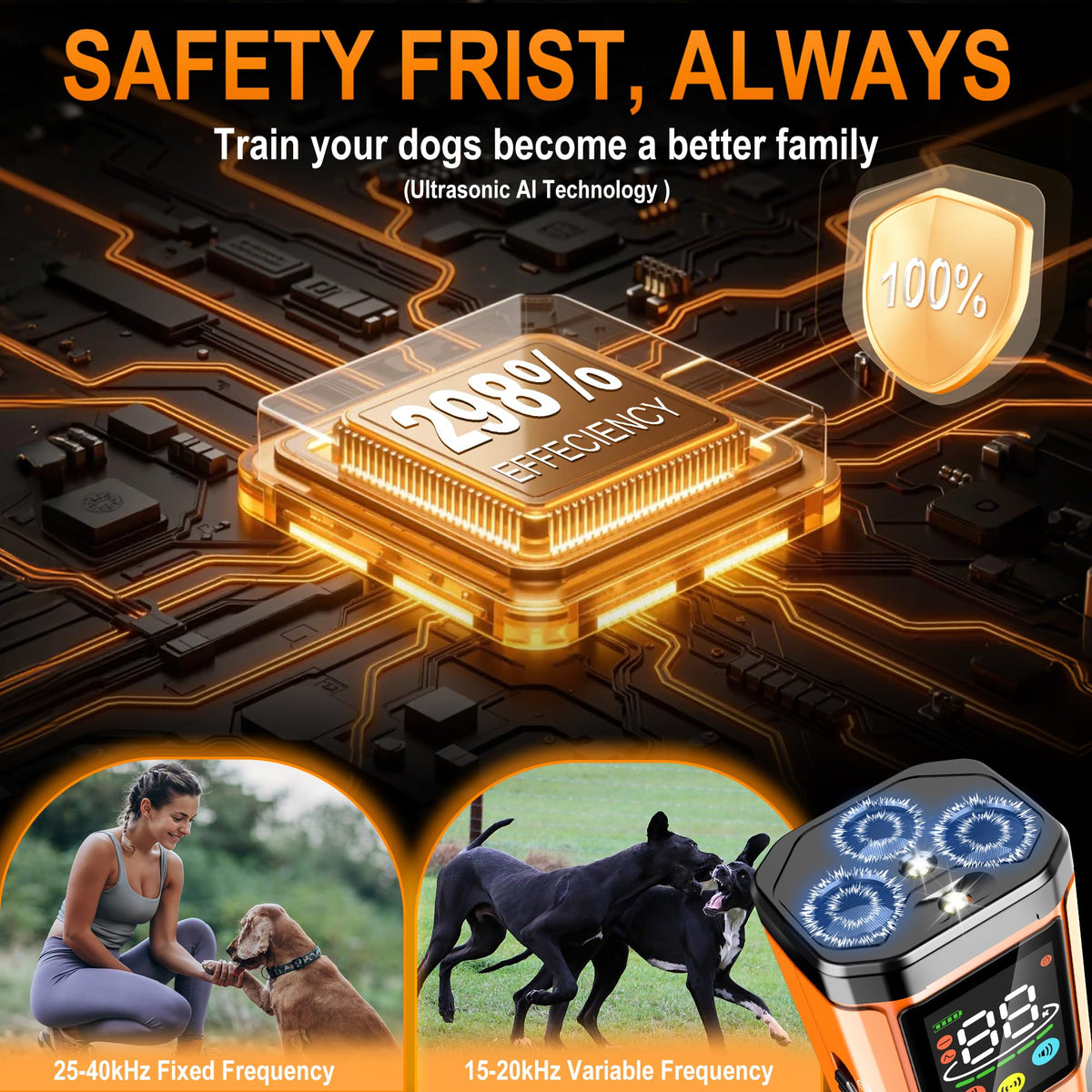HEYERA 3X Ultrasonic Anti-Bark Dog Trainer with 5 Modes