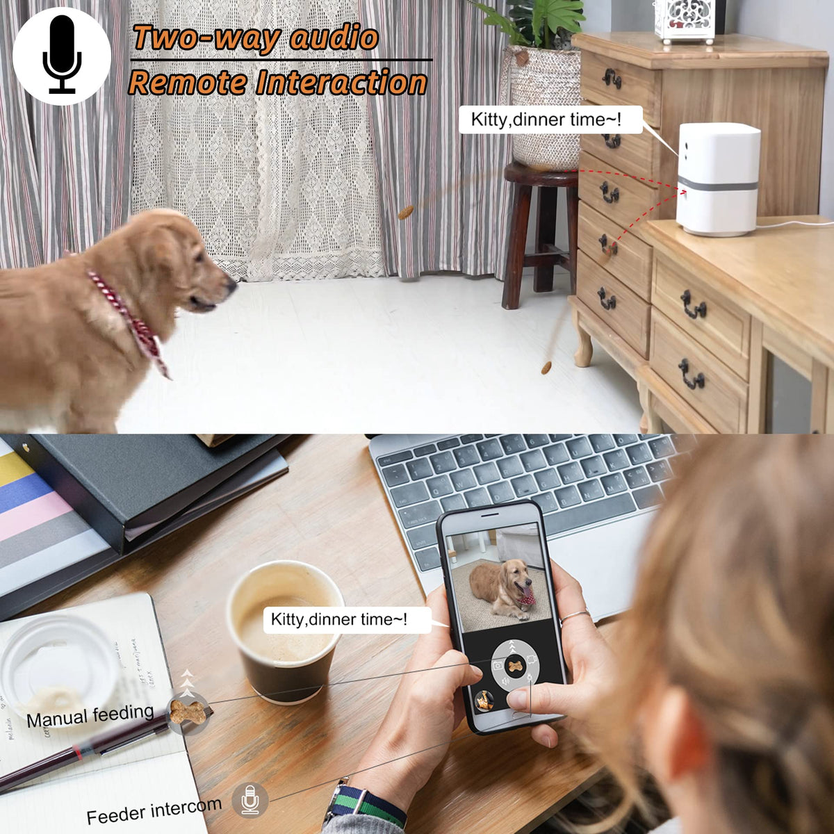 SKYMEE Petalk AI II Dog Camera Automatic Treat Dispenser, 5G WiFi Full HD Pet Camera with 180° Pan Full-Room View,Night Vision,Two Way Audio for Dogs and Cats,Compatible with Alexa (Support 5G WiFi)