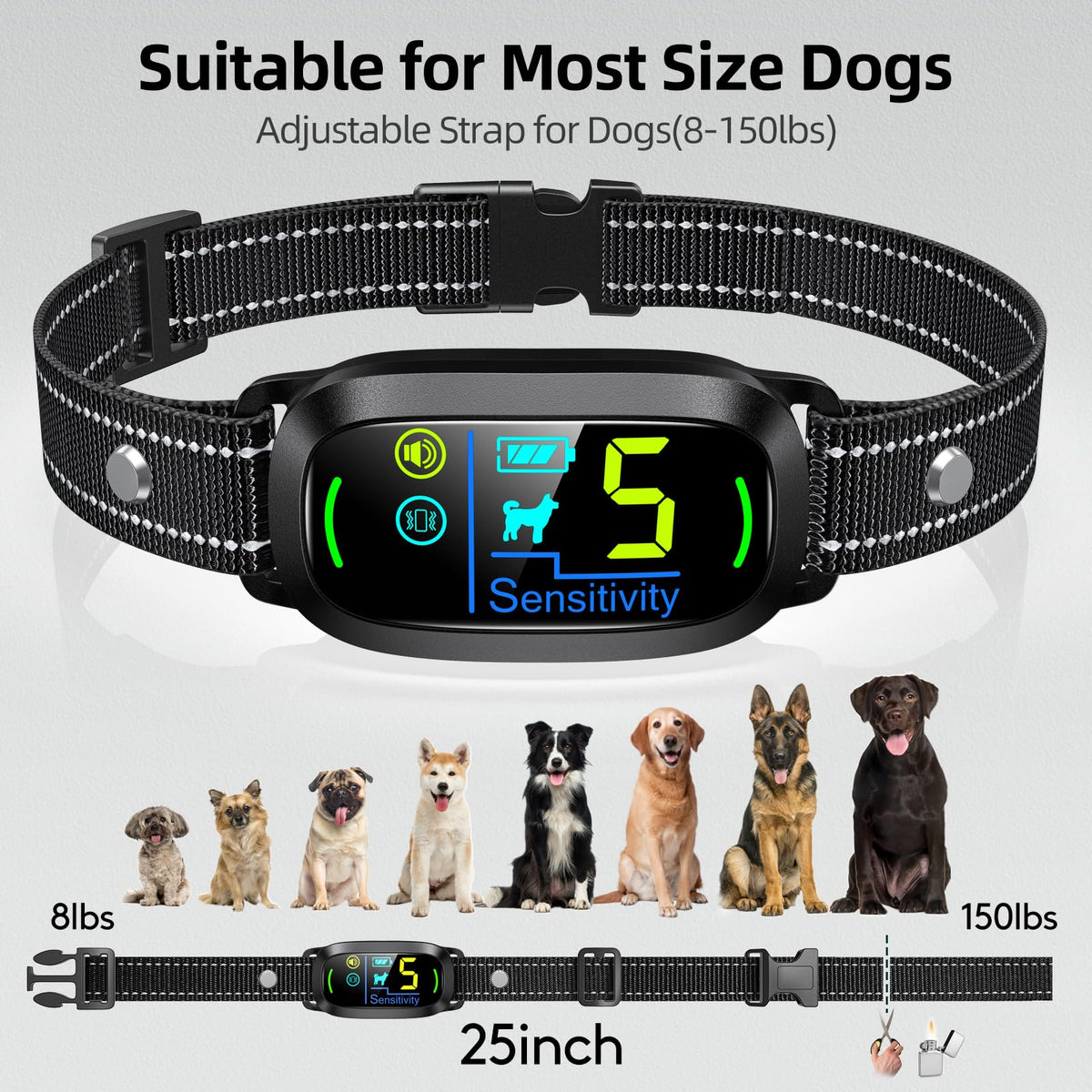 FAFAFROG Dog Bark Collar, Rechargeable Smart Collar, Anti Barking Training Collar with 5 Adjustable Sensitivity Beep Vibration, Bark Collar for Large Medium Small Dogs