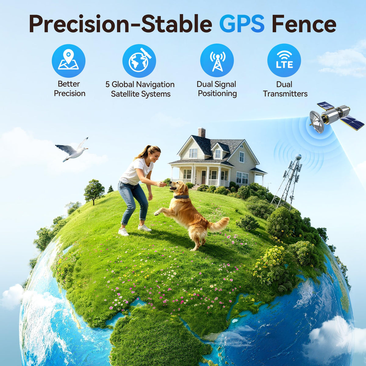 Thereye GPS Dog Fence Collar, App Controlled Wireless Fence